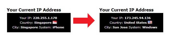 ip address change from singapore to usa